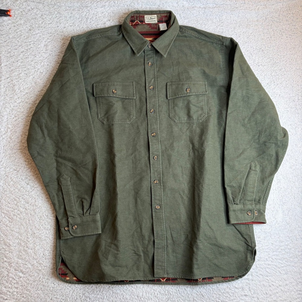 LL Bean Chamois AZTEC Cloth Shirt Mens XL Tall Olive Green Southwest Lined 0YT61